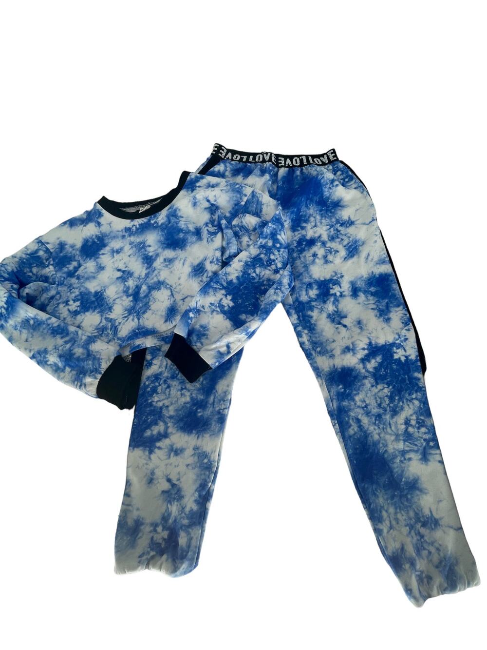 Unbranded Blue Tie Dye Youth Long Sleeve & Pants Outfit Girls Size 150 US 12